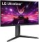 Фото-4 Монитор LG 24GS65F-B 23,8", ракурс 3/4 спереди с другой стороны: чёрная рамка, стойка по центру и V-образное основание, видна глубина корпуса; белый фон; важно — помогает оценить габариты и посадку на столе.