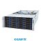 Фото-1 Серверная платформа Gigabyte S453-Z30 ACV1, вид спереди слева; 4U корпус с 36 фронтальными отсеками 3,5 дюйма, чёрными корзинами с синими защёлками, индикаторами слева и USB-портами справа; фото показывает высокоплотную дисковую конфигурацию для страницы серверной платформы.
