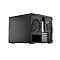 Фото-12 Корпус ПК Fractal Design Node 804, чёрный &mdash; вид сзади с установленной глухой боковой панелью; два круглых выреза под вентиляторы, слоты расширения и боковая перфорация, слева видна стойка с фронтальными разъёмами. Контекст: демонстрация корпуса в собранном виде и задней панели.
