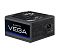 Фото-3 Блок питания для ПК Chieftec VEGA PPG-750-S, вид под углом со стороны задней панели: перфорация, сетевой разъём IEC и клавиша питания, сверху видна решётка вентилятора; фото помогает проверить подключение к сети и заднюю вентиляцию.