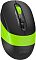 Фото-9 Беспроводная мышь A4Tech Fstyler FG10CS Air Sports Green, нижняя сторона под углом; на фото оптический сенсор, переключатель ON/OFF, кнопка сопряжения с символом молнии и отсек с USB-ресивером синего цвета; изображение показывает нижнюю конструкцию и способ хранения ресивера для страницы товара.