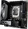 Фото-3 Материнская плата ASUS ROG Strix Z890‑I Gaming WiFi, вид сверху‑сбоку: сокет CPU, слот(ы) памяти и разъёмы питания по краю платы, радиаторы вокруг верхней зоны; важно для понимания доступности разъёмов в корпусе.