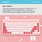 Фото-5 Клавиатура A4Tech FBK30 Raspberry на инфографике подключения, вид сверху; показаны белые круглые клавиши, коралловые функциональные зоны, индикаторы на панели и поддержка Bluetooth и 2.4G, светло-розовый корпус. Изображение для страницы товара важно для объяснения способов подключения.