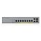 Фото-3 Коммутатор Zyxel GS1350-12HP, фронтальный вид на белом фоне: видны 8 RJ45 портов, два uplink RJ45, два SFP-слота и светодиодные индикаторы слева. Подходит для страницы товара, где важно показать всю лицевую панель без перспективных искажений.