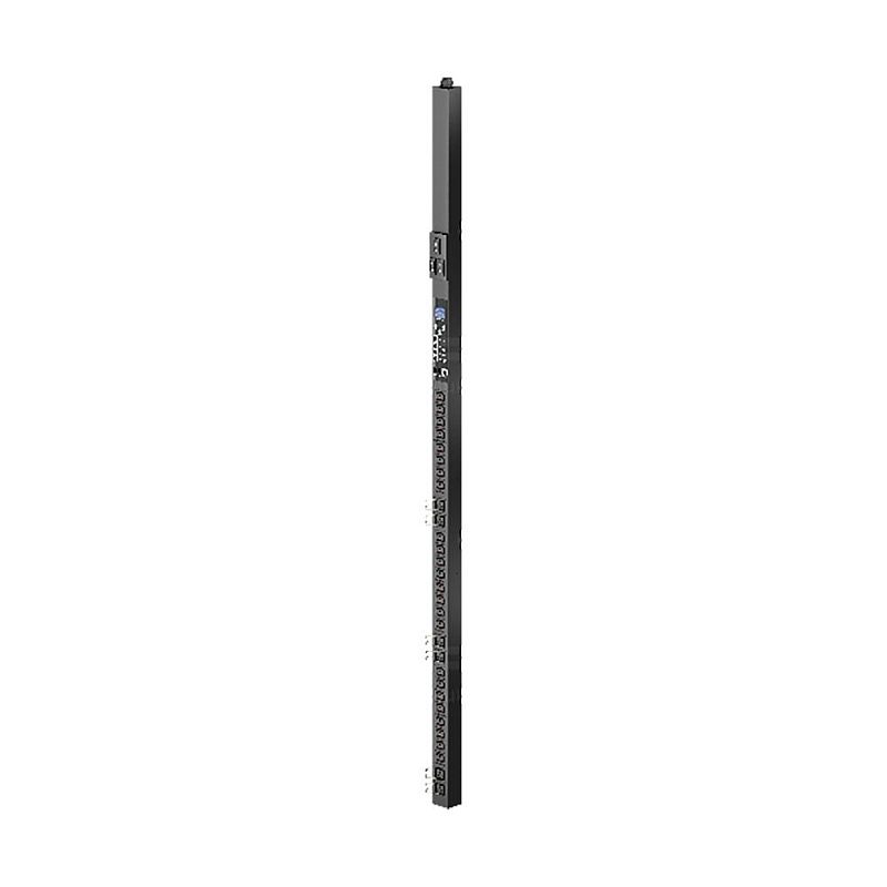 Фото-1 Распределитель питания C3 Solutions C3-PM4007 Zero-U, вертикальный вид: длинная стойковая шина с рядом разъёмов IEC по всей длине, в верхней части блок управления/интерфейсов; чёрный корпус, чтобы оценить формат установки «zero-U» и размещение выходов питания.