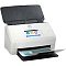Фото-4 Сканер HP ScanJet Enterprise Flow N7000 snw1, вид под углом с раскрытым приёмным лотком: автоподатчик открыт, на панели цветной экран, лист выходит снизу, фото демонстрирует рабочее положение и путь бумаги.