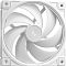 Фото-4 Система водяного охлаждения DeepCool LE360 V2 Pure White, вентилятор 120 мм, вид спереди; белая квадратная рамка с круглыми крепёжными отверстиями по углам, белые лопасти и круглая центральная заглушка с логотипом; изображение показывает внешний вид вентилятора, устанавливаемого на радиатор СЖО.