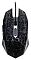 Фото-4 Проводная мышь Oklick 895G Hellfire, вид сверху без подсветки; видны чёрный корпус с рисунком трещин, центральная белая вставка, колесо прокрутки и боковые кнопки слева; фото важно для страницы товара как ракурс верхней панели без световых эффектов.