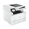 Фото-2 МФУ HP LaserJet Pro 4103dw, вид под углом спереди; сверху автоподатчик и крышка сканера, слева сенсорный экран, на передней панели разъём USB, корпус белый с тёмными вставками.