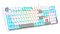 Фото-2 Механическая клавиатура A4Tech Bloody S510N Icy White, вид сверху слева под углом. Белый корпус, голубые кейкапы по краям, серый пробел и подсветка символов; ракурс помогает оценить форму корпуса и посадку клавиш на странице товара.