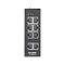 Фото-4 Коммутатор D-Link DIS-100E-8W, фронтальный вид: чёрный вертикальный корпус, 8 RJ45 портов в четыре ряда по два, сверху индикаторы ALM, P2 и P1. Это важно для страницы товара, чтобы показать лицевую панель и конфигурацию портов.