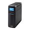 Фото-1 ИБП ACD PW Slim 1000 VA Tower 82N C44006 00G, вид спереди справа. На фото чёрный башенный корпус с синим LCD-дисплеем, тремя круглыми кнопками и боковой перфорацией. Подходит для страницы товара, где важны экран, органы управления и внешний вид корпуса.