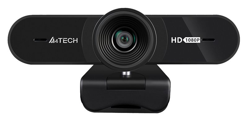 Фото-1 Веб-камера A4Tech PK-980HA, вид спереди; чёрный корпус-«планка» с центральным объективом и маркировкой HD 1080P, клипса для крепления — для понимания внешнего вида на странице товара.