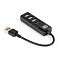 Фото-2 USB-хаб ExeGate DUB-3213 — ракурс с другого угла: четыре USB-A порта на верхней панели, логотип на торце, кабель выходит сбоку; чёрный; помогает понять ориентацию корпуса и расположение портов при подключении к компьютеру.