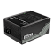 Фото-6 Блок питания для ПК GIGABYTE GP-UD1600PM PG5, вид под углом сзади и сверху; видны перфорированная задняя панель, сетевой разъём IEC, тумблер питания и боковая графика Ultra Durable Platinum 1600; изображение на чёрном фоне для страницы товара, показывает расположение входа питания и оформление корпуса.