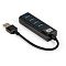 Фото-2 USB-хаб Exegate DUB-4TP, вид сверху с обратной стороны: прямоугольный корпус с маркировкой, кабель подключен, чёрный; важно для идентификации модели и формы корпуса.