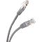 Фото-2 Патч-корд Telecom UTP Cat 5e, 15 м, крупный план разъёмов; на фото два прозрачных RJ-45 на сером кабеле, видны контакты, защёлки и цветовая схема жил внутри штекеров; изображение важно для страницы товара, так как показывает исполнение коннекторов и оболочки.