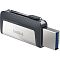 Фото-3 USB-накопитель SanDisk Ultra Dual USB 3.1 128GB SDDDC2-G46, крупный план со стороны разъёма USB Type-A. Видны выдвижной USB-A с синей вставкой, ползунок сверху и корпус с металлической панелью. Важно для страницы товара, потому что фото подтверждает второй интерфейс накопителя.