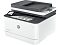 Фото-3 МФУ HP LaserJet Pro 3103fdn, ракурс спереди слева: белый корпус с тёмно‑серой верхней частью, сверху автоподатчик, слева цветной сенсорный экран, в выходном тракте виден лист; демонстрирует компоновку сканера и панели управления.