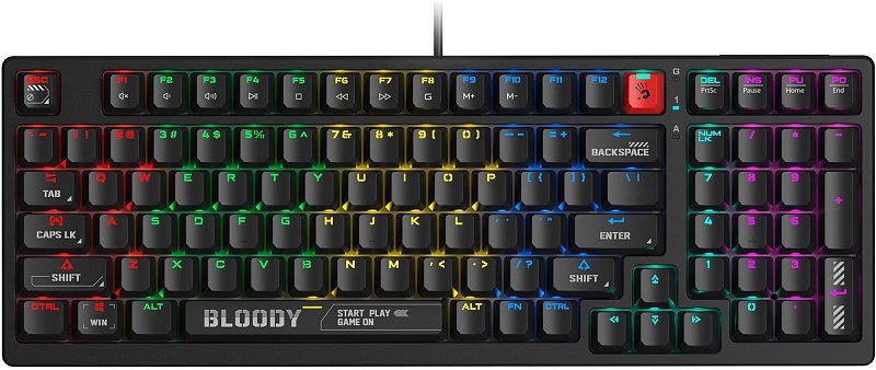 Фото-1 Клавиатура A4Tech S98 Black, вид сверху; чёрная компактная клавиатура с цифровым блоком и плотной раскладкой показана для страницы периферии.
