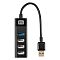 Фото-3 USB-хаб Exegate DUB-3213, вид спереди: ряд портов USB-A на корпусе и подключенный кабель USB-A, чёрный пластик; показывает расположение разъёмов для подключения периферии к ПК/ноутбуку.
