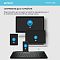 Фото-25 Клавиатура A4Tech Fstyler FBK25 Black, информационный постер о сопряжении: показаны клавиатура, смартфон, планшет, ноутбук и моноблок с нумерацией 1–4 для быстрого переключения между устройствами; графика на голубовато-сером фоне для карточки товара, показывает работу с несколькими устройствами.