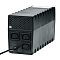 Фото-3 ИБП Powercom Raptor RPT-1000A, задняя панель под углом; видны три выходные розетки IEC, перфорированная вентиляционная решётка и встроенный кабель питания, корпус чёрный; изображение важно для страницы товара, потому что показывает задние выходы и способ подключения.