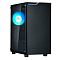 Фото-1 Корпус ПК Zalman T4 Plus, вид под углом: боковая стеклянная панель, внутри виден светящийся задний вентилятор, чёрный корпус на ножках &mdash; показывает боковое окно и подсветку вентилятора.