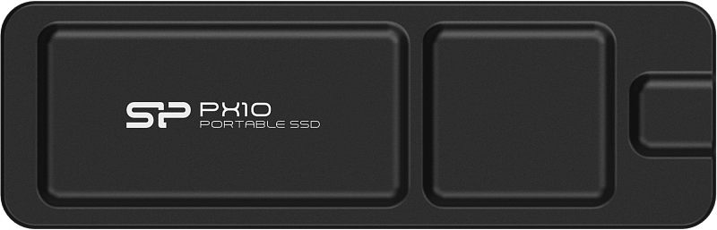 Фото-1 Внешний SSD Silicon Power PX10 4 TB, вид сверху: чёрный корпус с рельефными прямоугольными секциями и логотипом SP PX10, выступ на торце