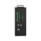 Фото-3 Коммутатор D-Link DIS-100E-8W, вид сверху с торца: виден зелёный клеммный блок питания с маркировкой P1, P2 и ALM, винт заземления и DIP-переключатель. Подходит для страницы товара, где важно показать клеммное питание и служебные элементы.