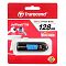 Фото-2 USB-накопитель Transcend JetFlash 790 128GB в блистерной упаковке: красная карточка с названием JetFlash 790 и ёмкостью, устройство с синей вставкой видно через прозрачное окно, пиктограммы выдвижного разъёма и LED-индикатора; важно для страницы, чтобы показать упаковку и маркировки.