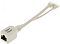 Фото-5 PoE-инжектор MikroTik RBPOE, крупный план: белый корпус «Data+Power» с разъёмом RJ‑45 (гнездо) и выходящими кабелями; на белом фоне для распознавания порта подключения Ethernet.