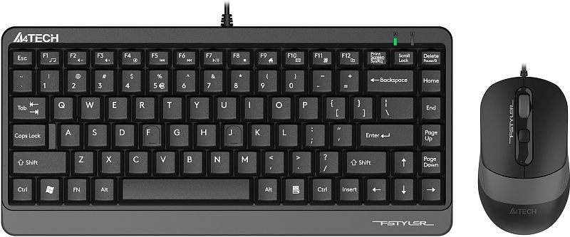 Фото-1 Комплект A4Tech F1110 Grey, общий вид; серая клавиатура и мышь показаны вместе для страницы набора периферии.