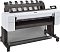 Фото-3 Широкоформатный плоттер HP DesignJet T1600 36, вид спереди‑слева; видны верхние держатели подачи и нижняя корзина для отпечатков, белый корпус с чёрными стойками; показывает габарит и расположение узлов.
