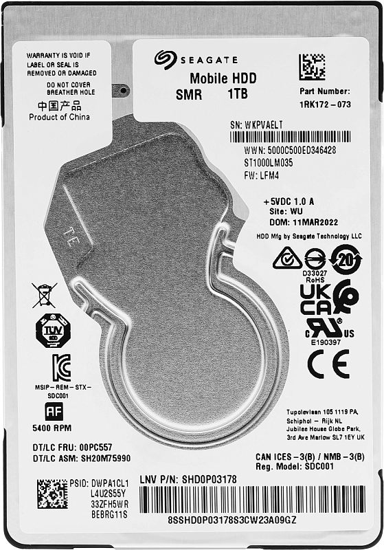 Фото Диск HDD Seagate Mobile SATA 2.5" 1 ТБ, ST1000LM035