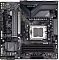 Фото-1 Материнская плата Gigabyte B850M EAGLE WF6E, вид сверху: чёрно‑серый текстолит mATX с сокетом AM5, четырьмя слотами DDR5, радиатором M.2 и кожухом I/O с подсветкой EAGLE; фото показывает компоновку разъёмов для сборки ПК.