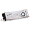Фото-2 SSD XPG MARS 980 PRO 1 ТБ M.2 2280 PCIe 5.0 NVMe, фронтальный вид под углом на чёрном фоне; видны бело-золотистый кожух, декоративные прорези, через которые просматривается вентилятор, и контактная часть M.2 справа; изображение помогает рассмотреть оформление лицевой панели и систему охлаждения на странице товара.