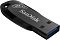 Фото-2 USB‑накопитель SanDisk Shift Ultra USB 3.0 64 ГБ SDCZ410‑064G‑G46; вид под углом с открытым USB‑разъёмом (синий вкладыш), чёрный корпус и отверстие для ремешка; важно для понимания разъёма и формы корпуса.