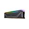 Фото-2 Модуль памяти Apacer NOX RGB DDR5, вид спереди под углом. Видны чёрный радиатор, серый линейный рельеф, тонкая RGB-полоска и фиолетовый торец верхнего рассеивателя. Подходит для страницы как ракурс, показывающий профиль корпуса и верхней панели.