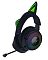 Фото-1 Наушники Razer Kraken Kitty V3 Pro USB, чёрные — ракурс спереди сбоку; показаны кошачьи ушки с зелёной подсветкой, круговая RGB-подсветка на чашке и съёмный микрофон на штанге. На странице товара это важно для показа подсветки и игровой формы гарнитуры.
