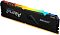 Фото-3 Модуль памяти Kingston FURY Beast KF432C16BB12A, вид под углом; чёрный радиатор, градиентная RGB-полоска сверху, золотистый контактный край и надписи Beast и DDR4, изображение важно для показа объёмного вида модуля на карточке товара.