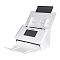 Фото-3 Документ-сканер Avision AN335WL, вид спереди под углом справа; видны направляющие подающего лотка и раскрытый выходной лоток, сенсорный экран на панели, корпус белый