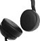 Фото-4 Наушники Jabra Evolve2 55 Link380c MS Stand, крупный план амбушюр; две овальные чёрные подушки показаны спереди, на внутренней части заметна круговая перфорация акустических отверстий, сбоку видны кнопки на чашке; фото раскрывает форму и материал посадочной части гарнитуры.
