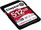 Фото-2 Карта памяти SDXC Kingston Canvas React Plus SDR2V6/512GB &mdash; вид под углом; читаемы &laquo;512GB&raquo; и значки UHS-II/V60, видна боковая грань и оранжевый переключатель защиты от записи; чёрный пластик на белом фоне, помогает понять форму и ориентацию SD-карты при установке.