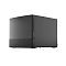 Фото-1 Корпус ПК Fractal Design Node 804, чёрный &mdash; вид сбоку на глухую панель; спереди вертикальная стойка с кнопкой и аудиоразъёмами, ниже два порта USB, нижняя часть корпуса с перфорацией. Контекст: демонстрация внешнего вида и расположения фронтальных разъёмов.