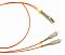 Фото-1 Оптический патч-корд Lanmaster SM 9/125 мкм TWT 2LC-2SC-SU 2 м, общий вид двухволоконного кабеля; оранжевый шнур, с одной стороны два коннектора SC, с другой &mdash; сдвоенный LC, на феррулах защитные колпачки; фото показывает конфигурацию разъёмов для страницы товара.