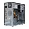 Фото-2 Корпус ПК InWin ENR021 — вид изнутри со стороны задней панели; установленный блок питания сверху с сетевым разъёмом, решётка вентилятора и проём под I/O материнской платы, видны кабели питания; цвет чёрный с серым шасси, студийное фото для понимания внутренней компоновки.