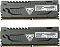 Фото-7 Комплект памяти Patriot Viper Steel PVS464G360C8K, два модуля на светлом фоне, сторона с наклейками; серо-графитовые радиаторы, белые сервисные стикеры и зубчатая верхняя кромка; важно для страницы товара, потому что видна маркировочная сторона обоих модулей из комплекта.