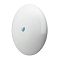 Фото-2 Точка доступа Ubiquiti NanoBeam 2AC‑13, вид спереди под углом: глянцевая белая антенна‑тарелка с логотипом, заметен объёмный профиль панели. Фото важно для понимания формы антенны при установке и наведении.