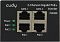 Фото-5 PoE-инжектор Cudy POE220, крупный план передней панели: четыре порта RJ45 и три зелёных индикатора Power/PoE 1/PoE 2, подписи DATA 1/DATA 2 и PoE 1/PoE 2; чёрный корпус; на белом фоне; помогает правильно подключить кабели и понять назначение портов.